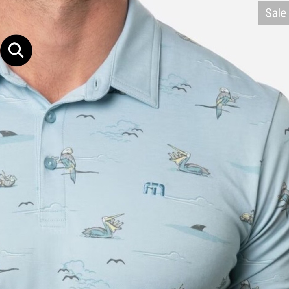 Travis Matthew Blue Ocean Scene Golf Polo Novelty Shirt Size L. MSRP $60.00